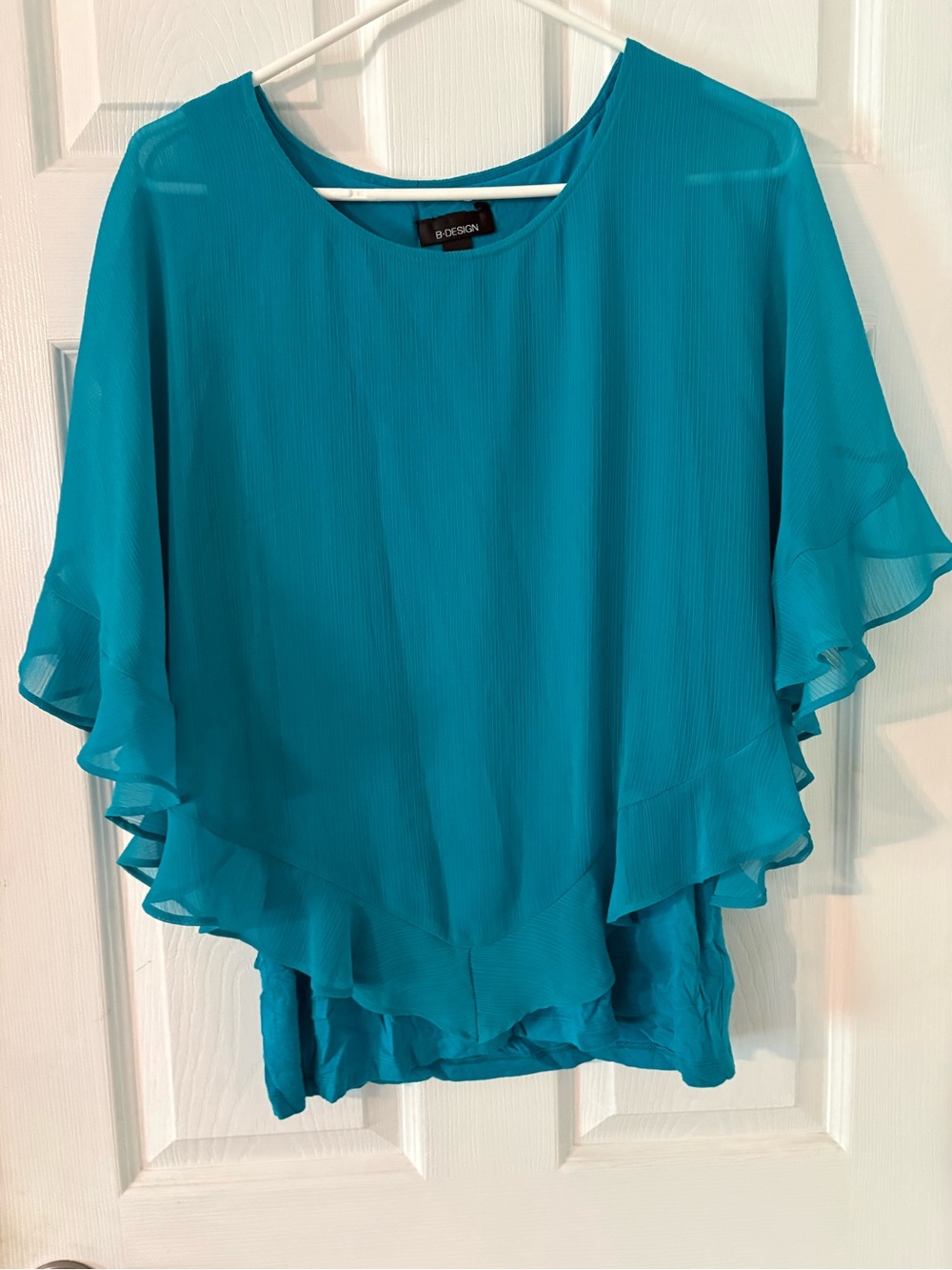 Teal Chiffon Poncho Blouse Flutter Sleeve Overlay Top Medium - Picture 9 of 9